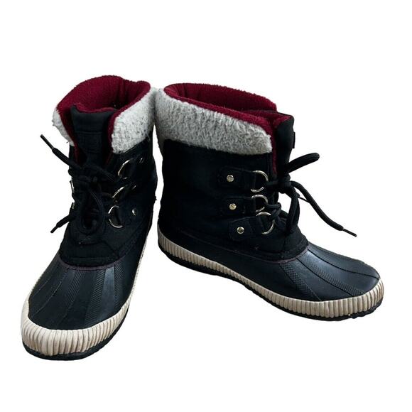 Tommy Hilfiger Black Twebonie Duck Boots Women’s Sz 7M Leather Faux Fur Winter - Picture 6 of 9